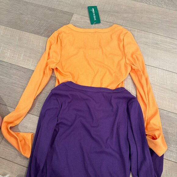 SHEIN WOMENS LONG SLEEVE SHIRTS NEW PURPLE AND YELLOW XS - Picture 7 of 7